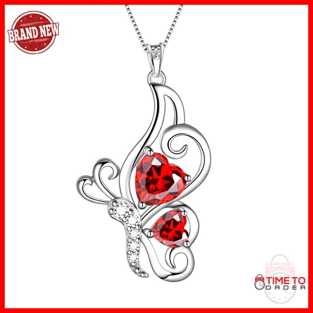 Sterling Silver Butterfly Heart Birthstone Pendant Necklace Gift